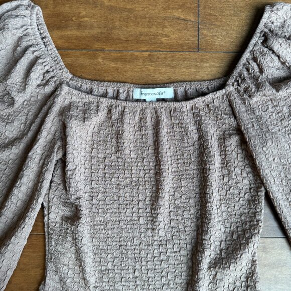Francesca’s Textured Puff Sleeve Square-Neck Bodysuit – Taupe – Size S (NEW) - Picture 3 of 6